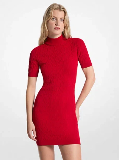 Michael Kors Logo Jacquard Knit Mock Neck Dress In Red