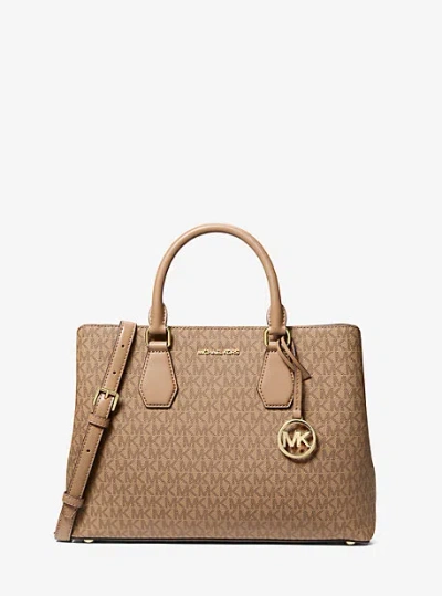 Michael Kors Camille Large Signature Logo Satchel In Brown