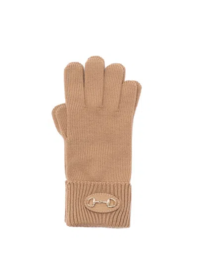Gucci Nude Wool Glove In Brown