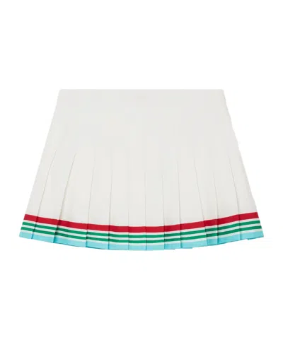 Casablanca High-waisted Pleated Silk Skirt With Colorful Hemline In White