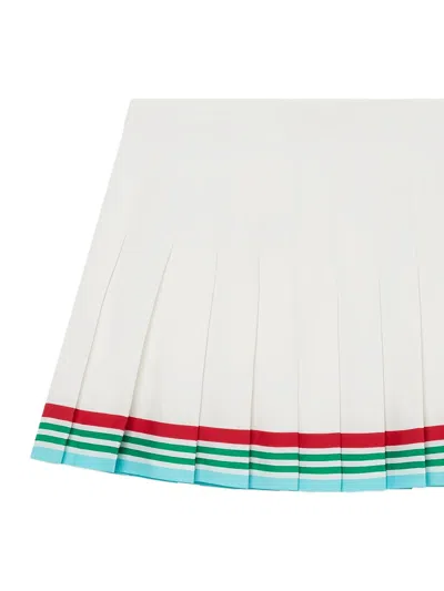 Casablanca High-waisted Pleated Silk Skirt With Colorful Hemline In White