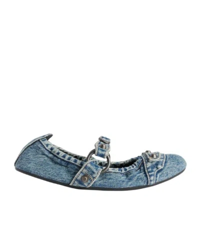 Balenciaga Denim Ballerina Shoes Buckle Detail In Blue