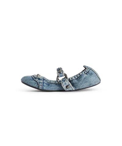 Balenciaga Denim Ballerina Shoes Buckle Detail In Blue