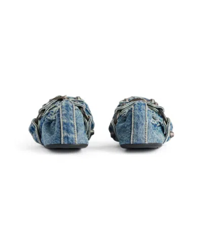 Balenciaga Denim Ballerina Shoes Buckle Detail In Blue