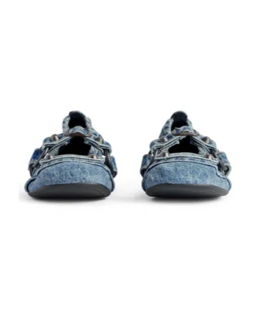 Balenciaga Denim Ballerina Shoes Buckle Detail In Blue