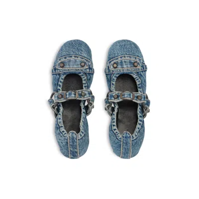 Balenciaga Denim Ballerina Shoes Buckle Detail In Blue