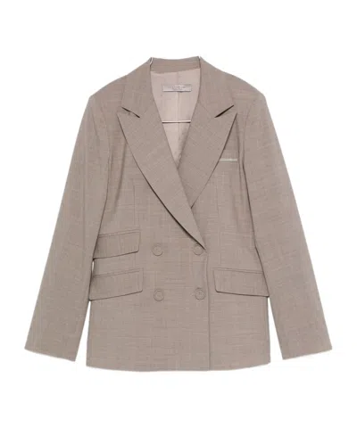 D Exterior Double-breasted Flap-pocket Jacket In Brown