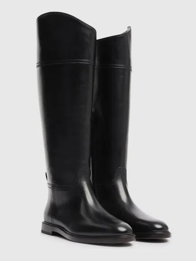 Brunello Cucinelli Brown Leather Boots With Shiny Detail In Multi