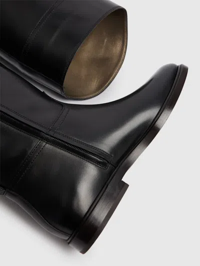 Brunello Cucinelli Brown Leather Boots With Shiny Detail In Multi