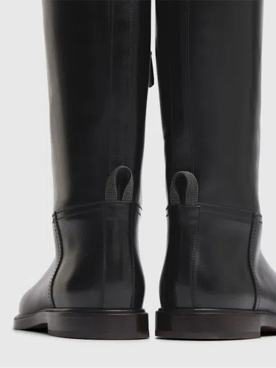 Brunello Cucinelli Brown Leather Boots With Shiny Detail In Multi
