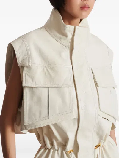 Balmain Sleeveless Lambskin Jumpsuit In White