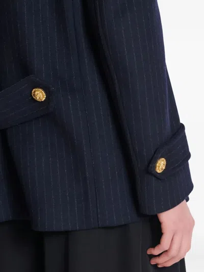 Balmain Merino Wool-blend Stripe Pea Coat In Blue