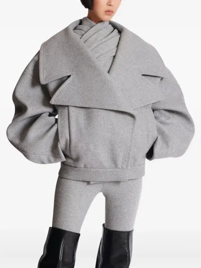Balmain Oversized Wool Caban Featuring Pockets In Gray