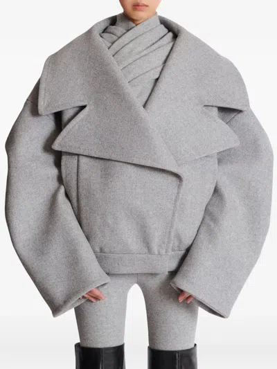 Balmain Oversized Wool Caban Featuring Pockets In Gray