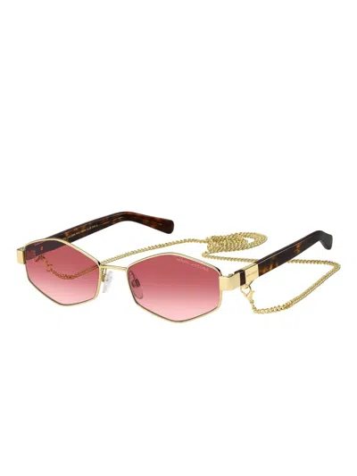 Marc Jacobs Geometric-frame Chain-strap Sunglasses In Gold