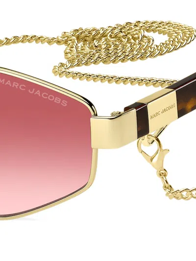 Marc Jacobs Geometric-frame Chain-strap Sunglasses In Gold