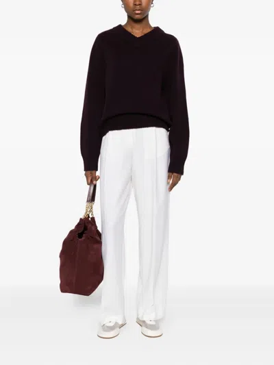 Soft Goat Chunky V-neck Sweater In Brown