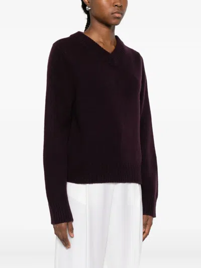 Soft Goat Chunky V-neck Sweater In Brown