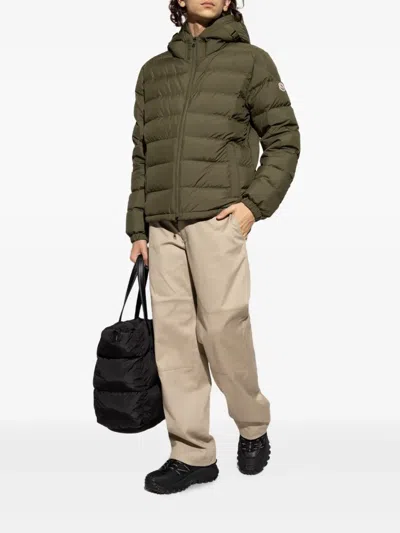 Moncler Laveraet Short Down Jacket With Hood In Green