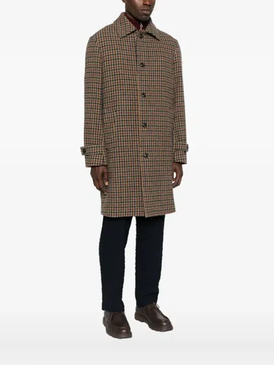 格纹单排扣外套