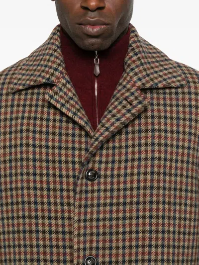 格纹单排扣外套