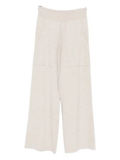 Lisa Yang Wide-leg Trousers With Ribbed Waistband And Drawstring Fastening In Neutral