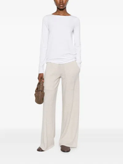 Lisa Yang Wide-leg Trousers With Ribbed Waistband And Drawstring Fastening In Neutral