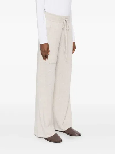Lisa Yang Wide-leg Trousers With Ribbed Waistband And Drawstring Fastening In Neutral