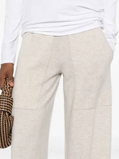 Lisa Yang Wide-leg Trousers With Ribbed Waistband And Drawstring Fastening In Neutral
