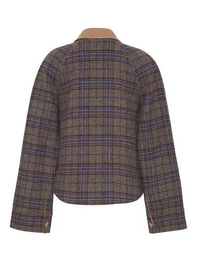 格纹图案拉链夹克