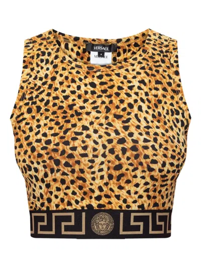 Versace Medusa-motif Leopard-print Top In Brown