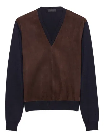 Prada Superfine Wool And Suede Sweater In Multi