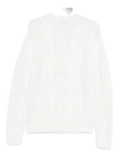 Paul & Shark Cable Knit Crewneck Wool Sweater Clothing In White