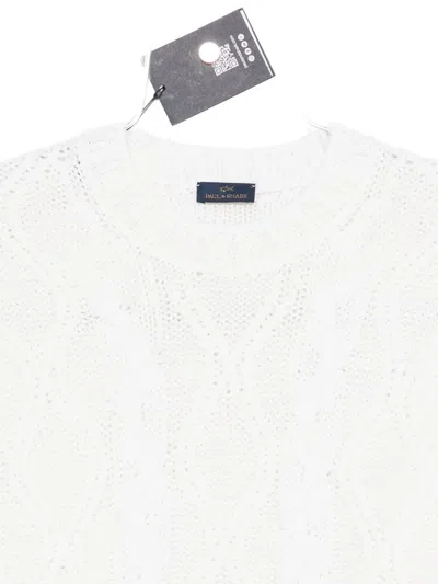 Paul & Shark Cable Knit Crewneck Wool Sweater Clothing In White