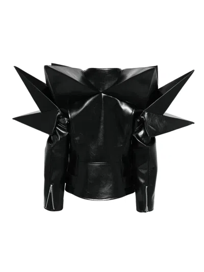 Junya Watanabe Spike-detail Leather Biker Jacket In Black