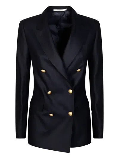 Tagliatore Double-breasted Blazer With Sharp Lapel And Gold-tone Buttons In Blue