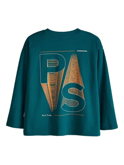 Paul Smith Junior Logo-print Long-sleeved T-shirt In Blue