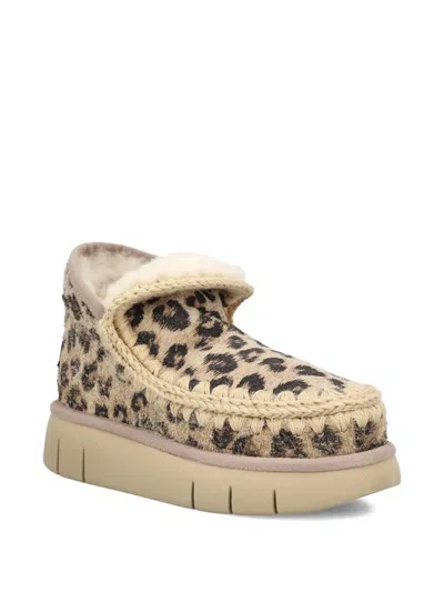 Mou Eskimo Bounce Sneakers Hairy Cow Suede Leopard Brandy In Brown