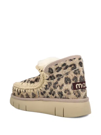 Mou Eskimo Bounce Sneakers Hairy Cow Suede Leopard Brandy In Brown