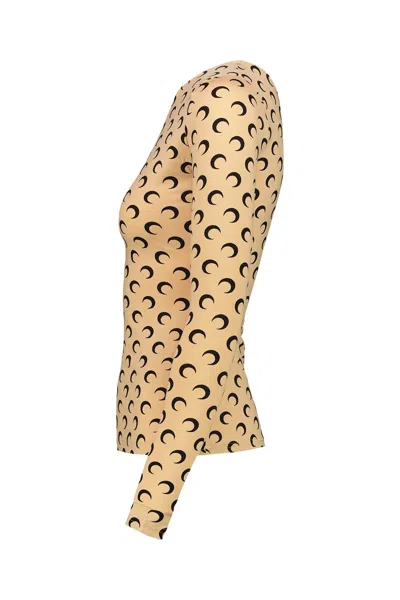 Marine Serre Recycled Moon Jersey Crewneck In Tan In Brown