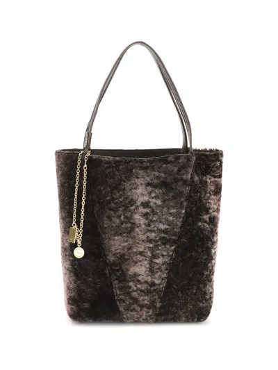 Chloé Chloe Women Dark Brown Shearling Large Chloã¨ Spin Shopping Bag In Brown