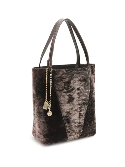 Chloé Chloe Women Dark Brown Shearling Large Chloã¨ Spin Shopping Bag In Brown