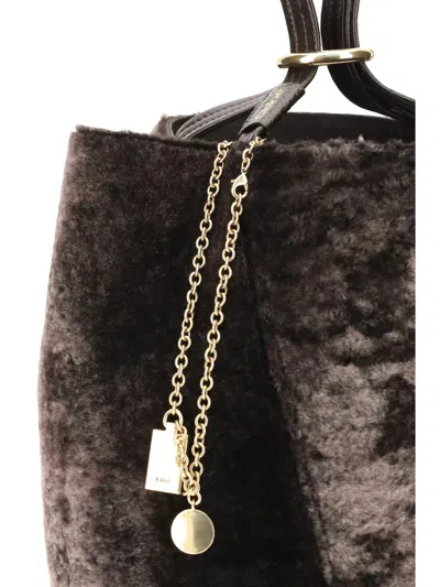 Chloé Chloe Women Dark Brown Shearling Large Chloã¨ Spin Shopping Bag In Brown