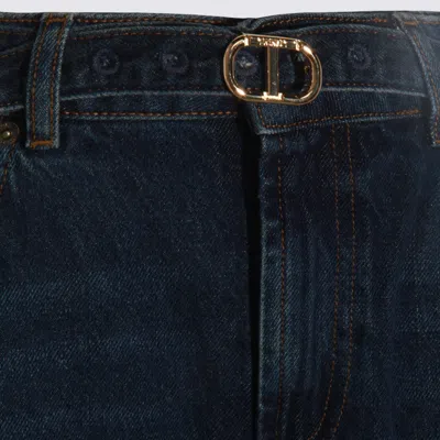 Twinset Wide-leg Trousers With Pockets And Loops In Blue