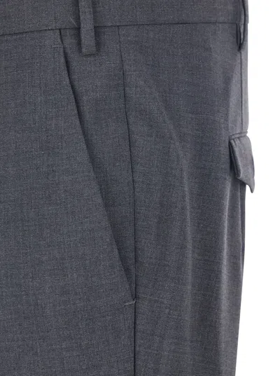 Pt Torino Grey Slim Pants With Concealed Closure In Virgin Wool Man In Gray