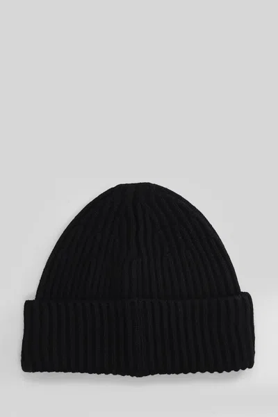 Stone Island Ribbed Knit Beanie With Compass Logo Patch In Black