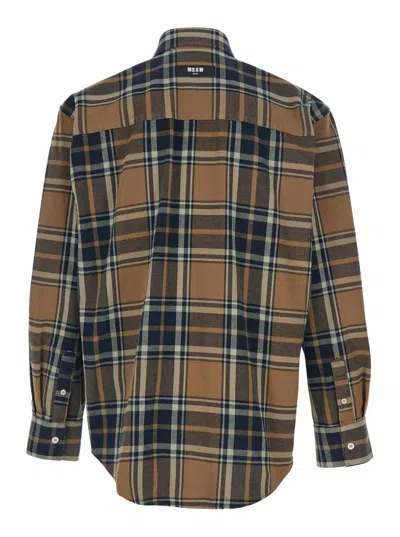 Msgm Logo-patch Check-pattern Shirt In Brown