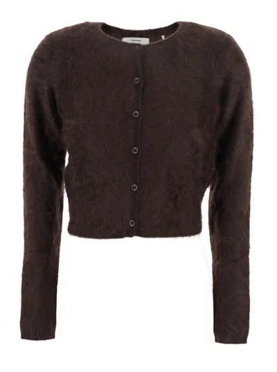 Frame The Teddy Cardi Brown Cropped Crewneck Cardigan With Front Button Closure In Cashmere Woman In Brown