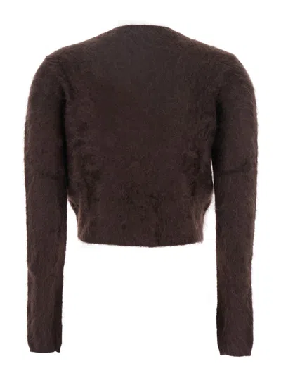 Frame The Teddy Cardi Brown Cropped Crewneck Cardigan With Front Button Closure In Cashmere Woman In Brown