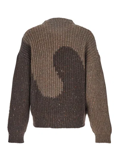 Erl Color Block Long Sleeve Knit Sweater In Brown